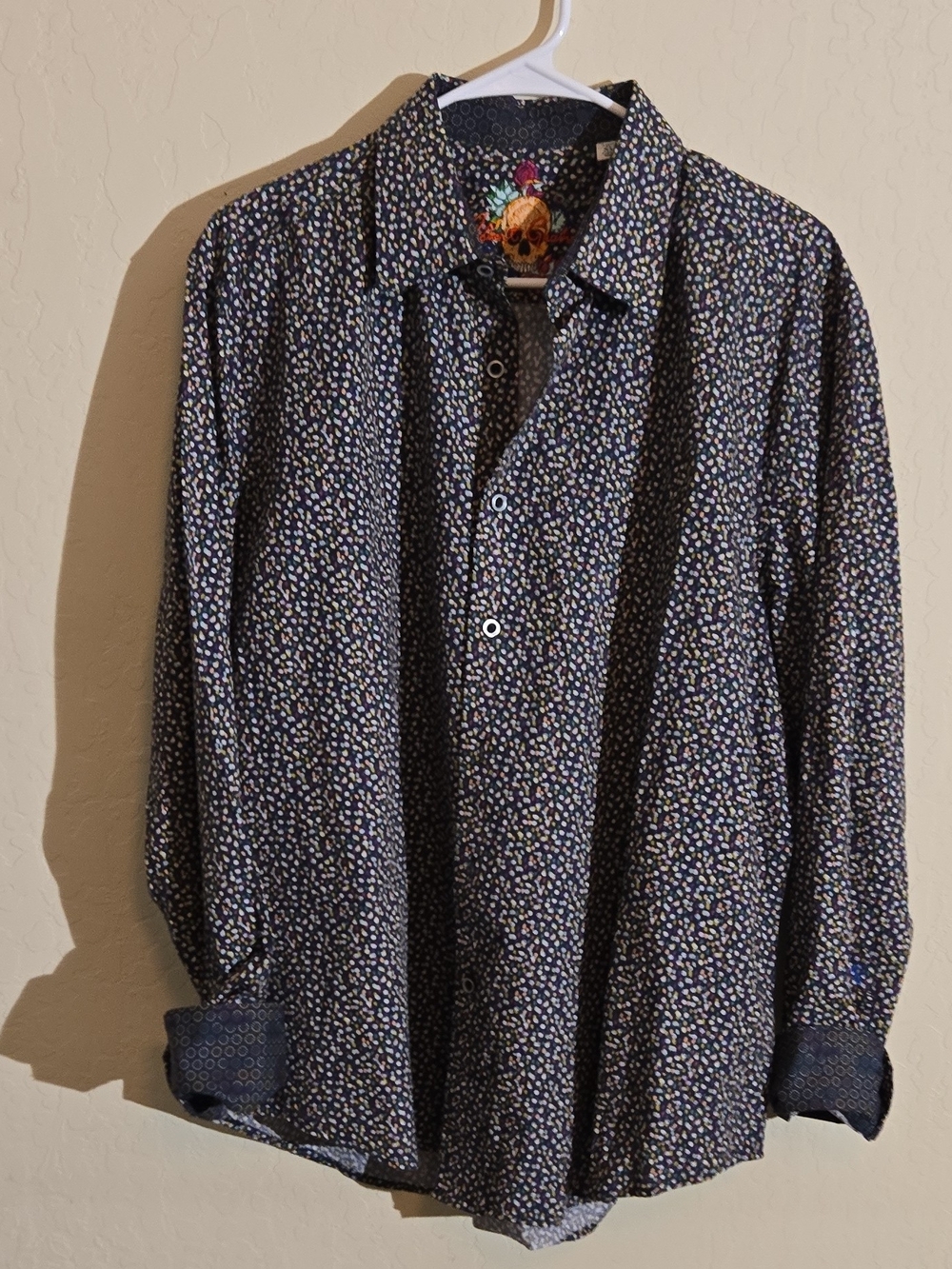 Robert Graham Navy Floral Button-Down Shirt with Multicolor Dots